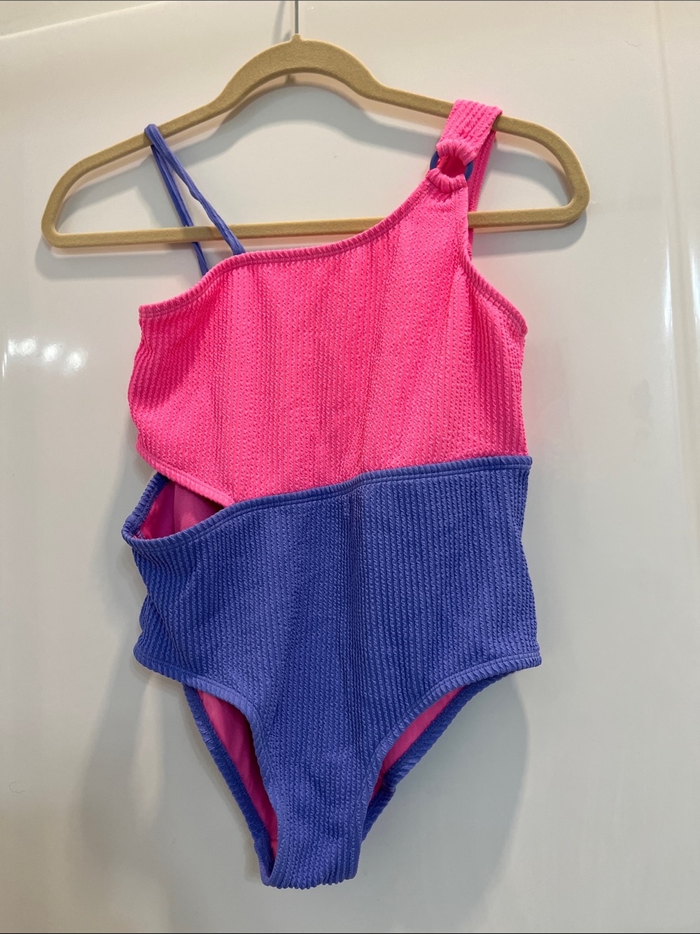 wonder nation Pink and Purple One-Shoulder Kids One-Piece Swimsuit